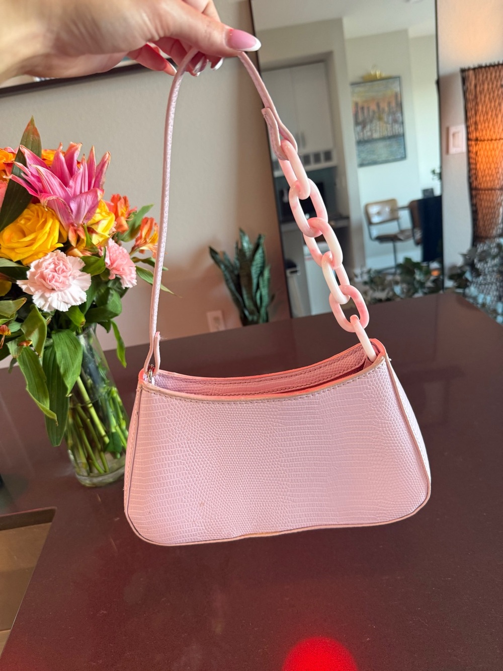 WOW couture Pink Chain-Link Shoulder Bag